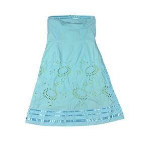 Vintage Y2K EXPRESS Strapless Embroidered Lace Mini Dress Aqua Blue Size 8
